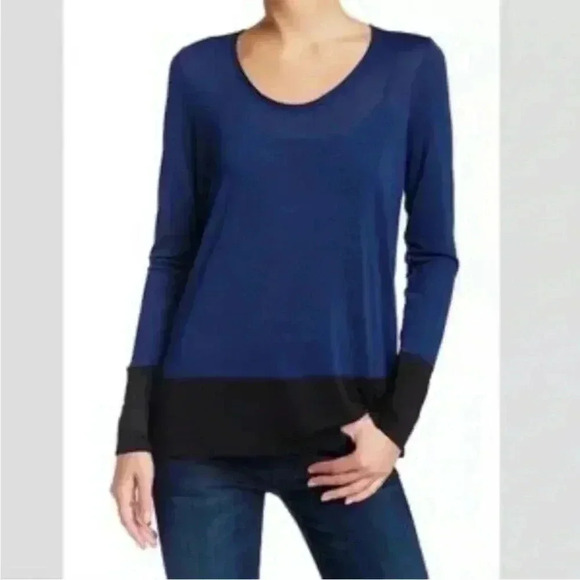 Vince Navy Blue Black Colorblock Long Sleeve Cashmere Blend Sweater Size Large - Picture 1 of 7